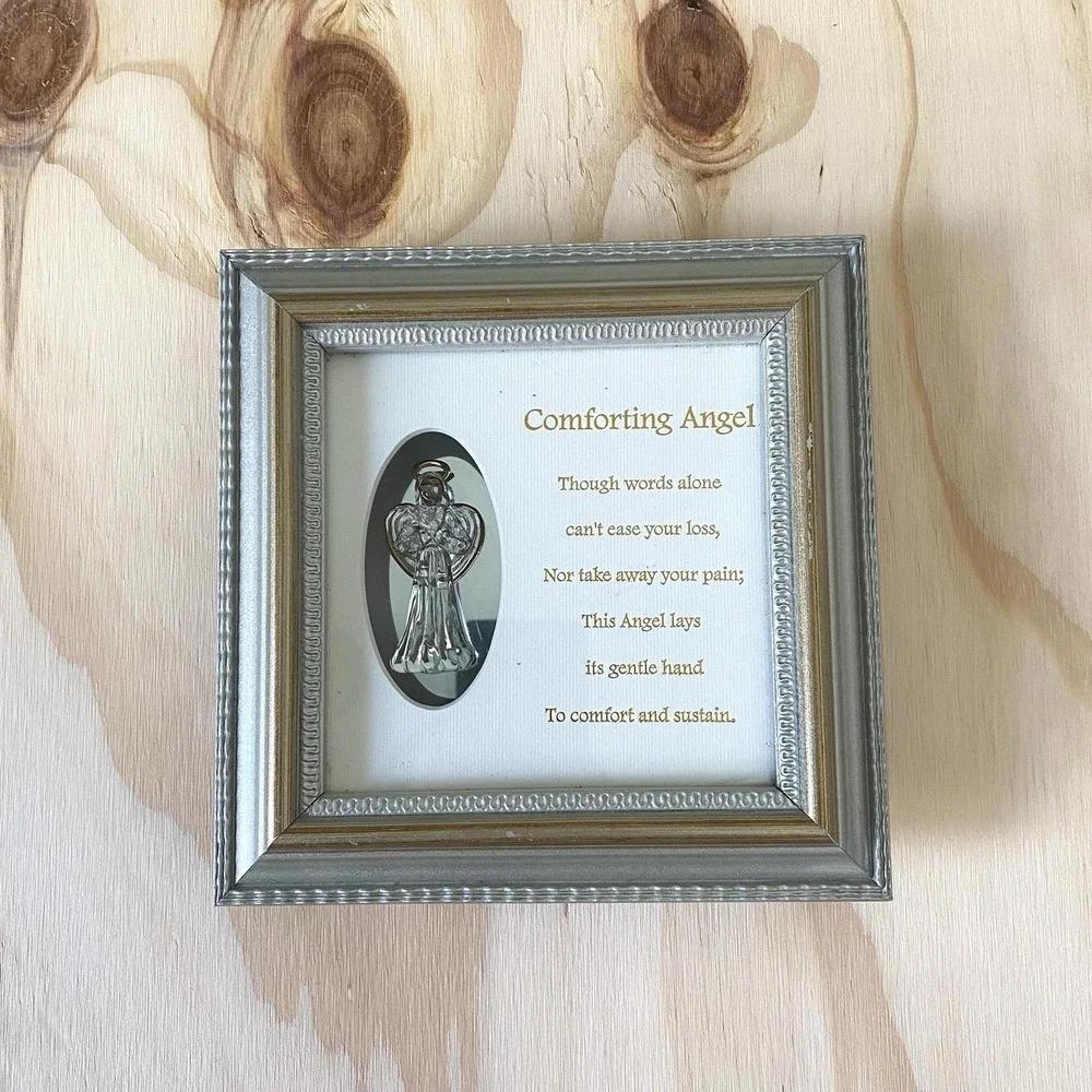 Comforting Angel Framed Poem Wall Art – Sympathy Memorial Gift with Glass Angel
